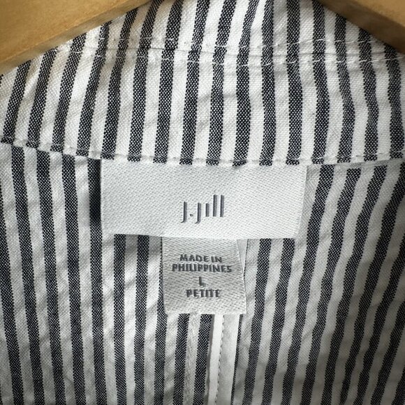 J Jill Blazer Womens Large Petite Gray White Stripe Seersucker Stretch Jacket - Picture 3 of 14